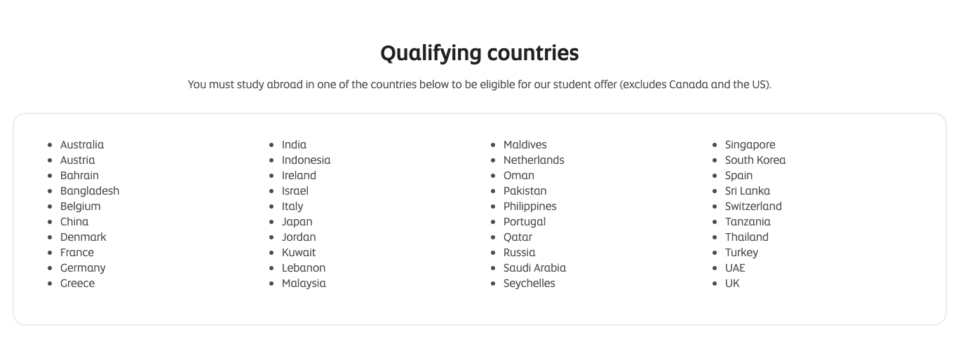 a list of qualifying countries