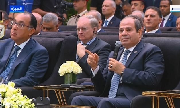 Egypt's President Abdel Fattah El-Sisi delivers remarks during the opening of the Bashteel Railway Station in Giza, October 12, 2024 - Still image/Presidency